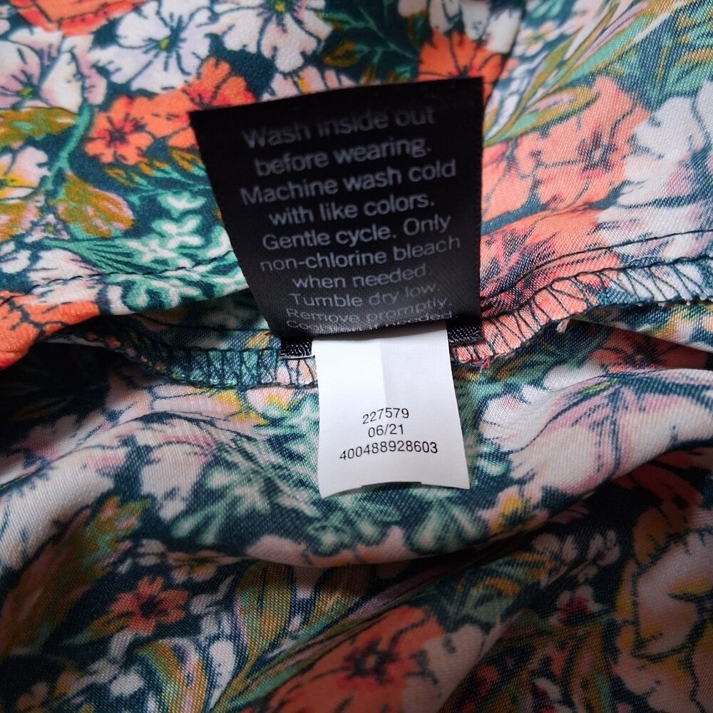 Lauren Conrad Blouse Small Green Peach Floral Button Front Ruffle Country Flower - Picture 5 of 16